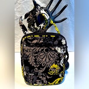 Vera Bradley Black and Yellow Crossbody Bag with Floral Design